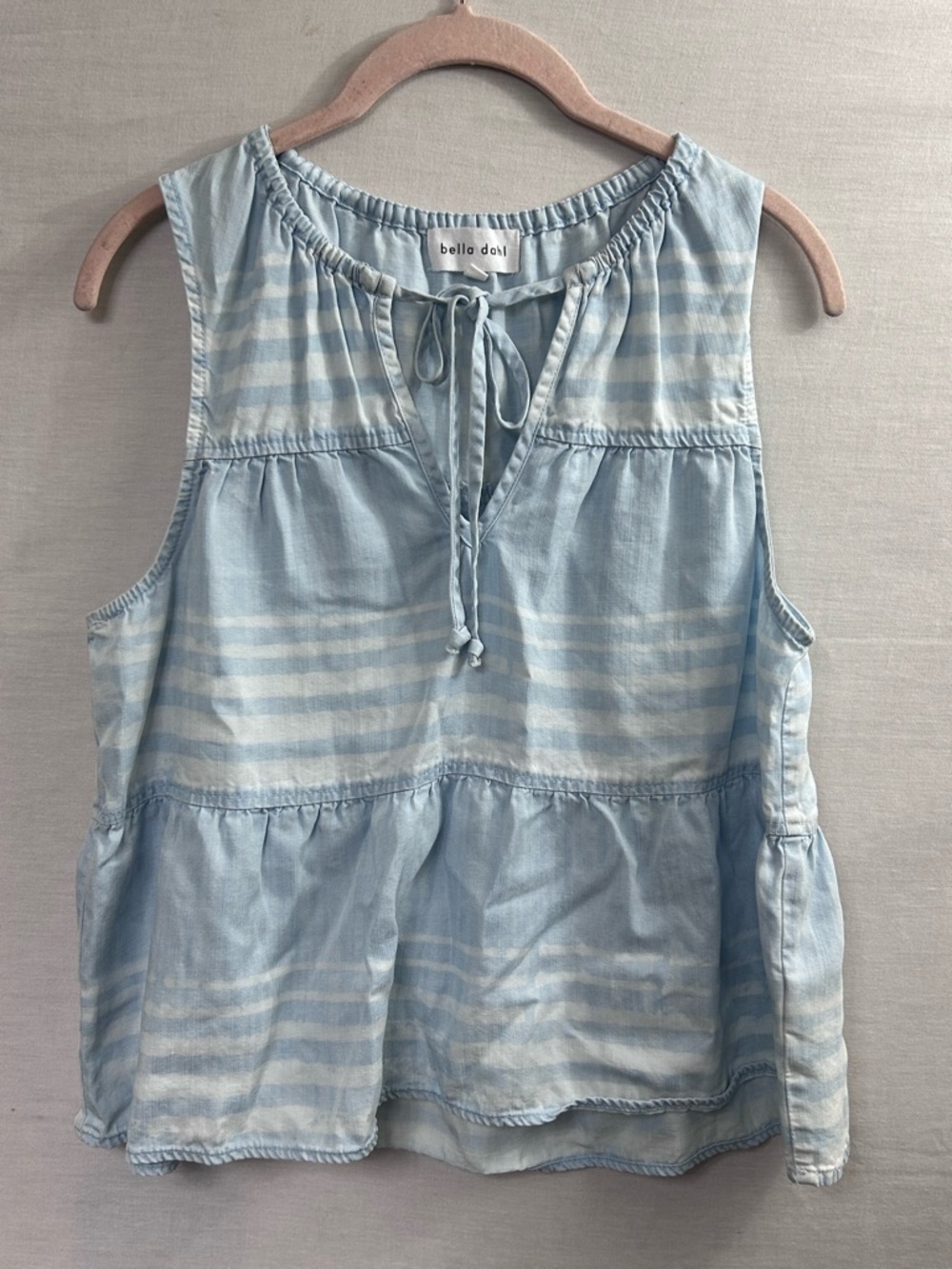 Bella Dahl Tiered Tie Neck Tank Top- Amalfi Stripe Blue Wash